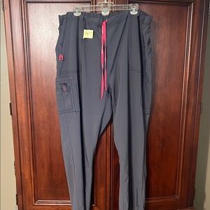 Carhartt Women Dark Gray Cargo Scrub Pants with Pink Drawstring Size 3XL